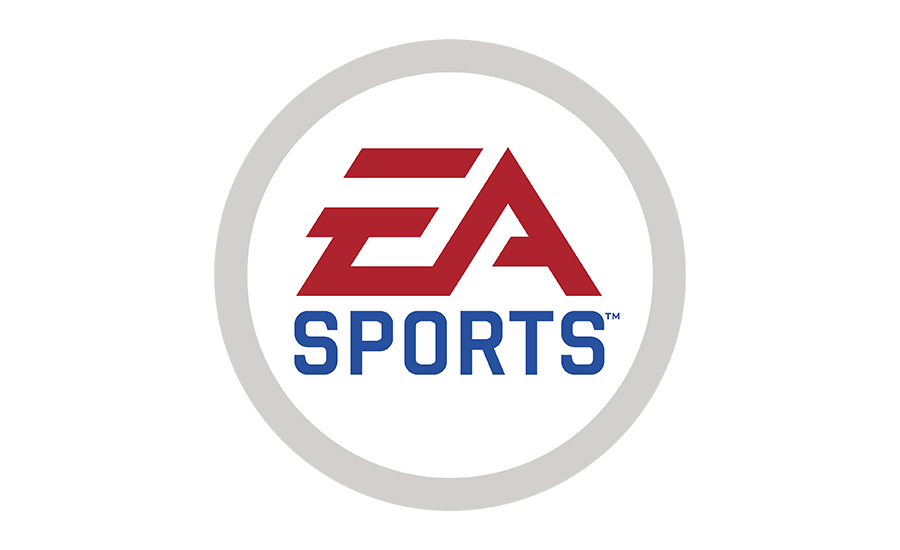 EA Sports logo with red and blue text on a white circular background.