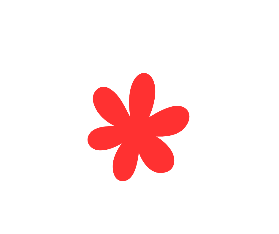 Forme de fleur rouge à six pétales sur fond transparent.