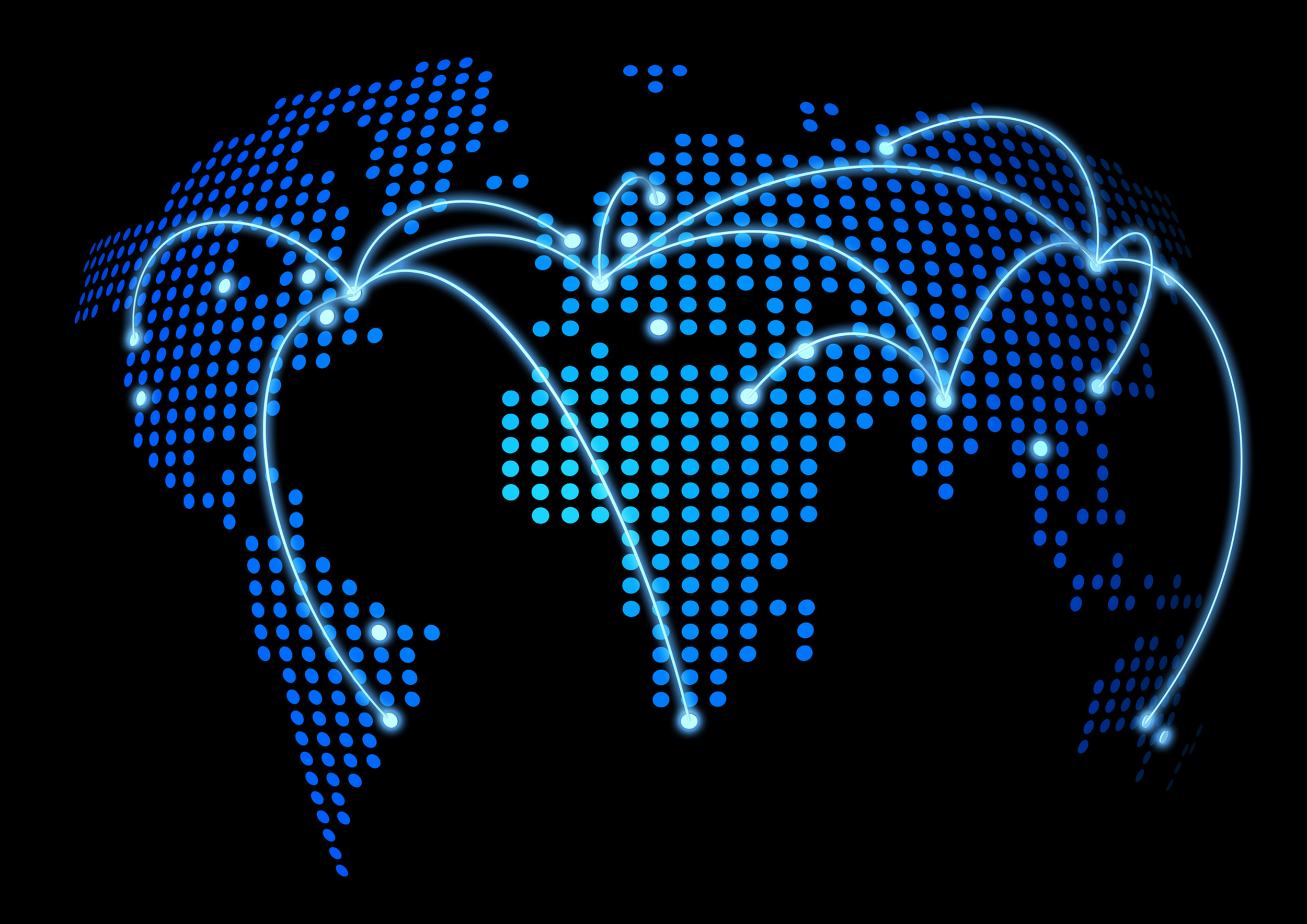 Digital illustration of Earth from space with glowing lines representing global communication networks.