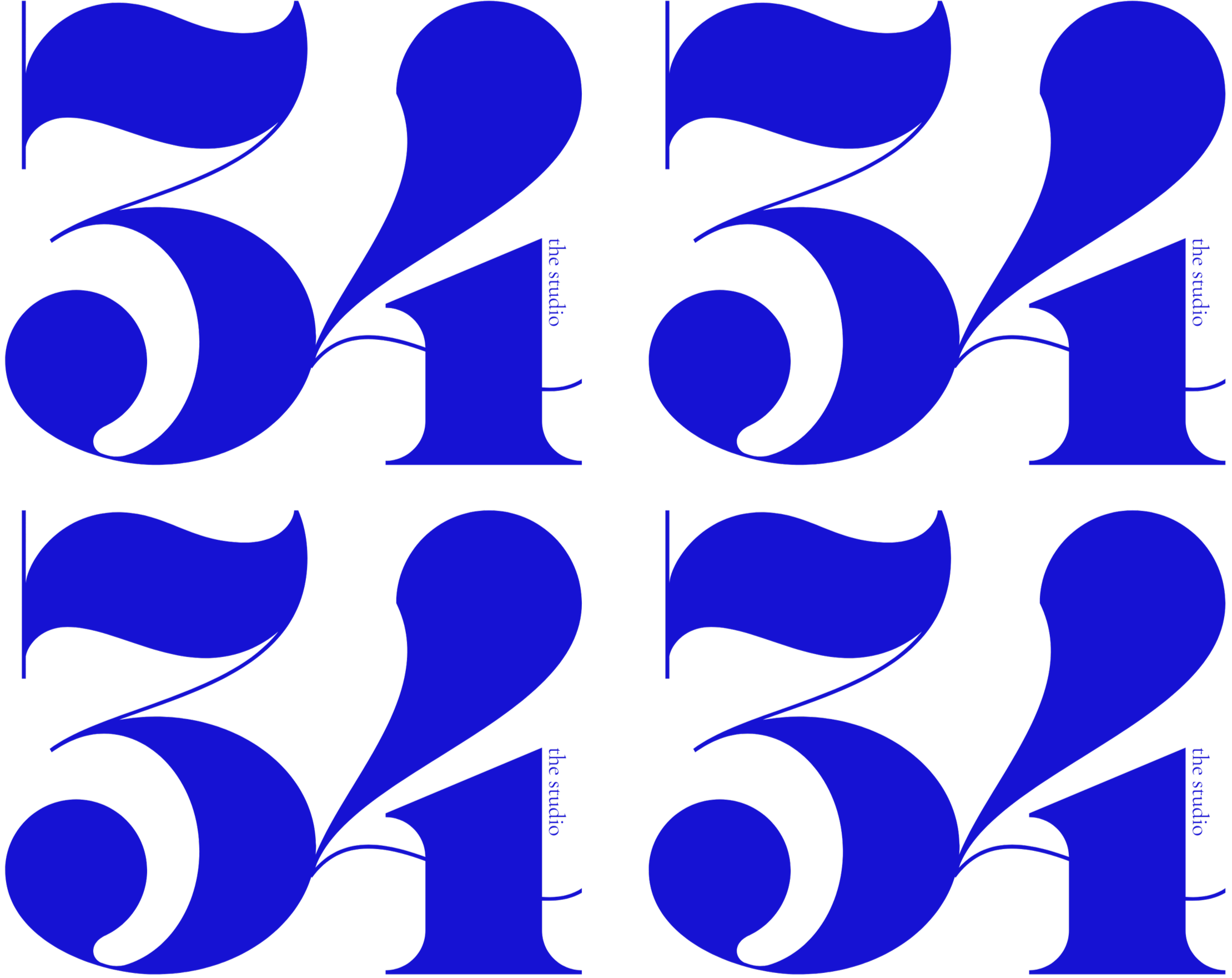 Repeated blue number 3 with black background and small blue text 'the studio' along the right side of each number.