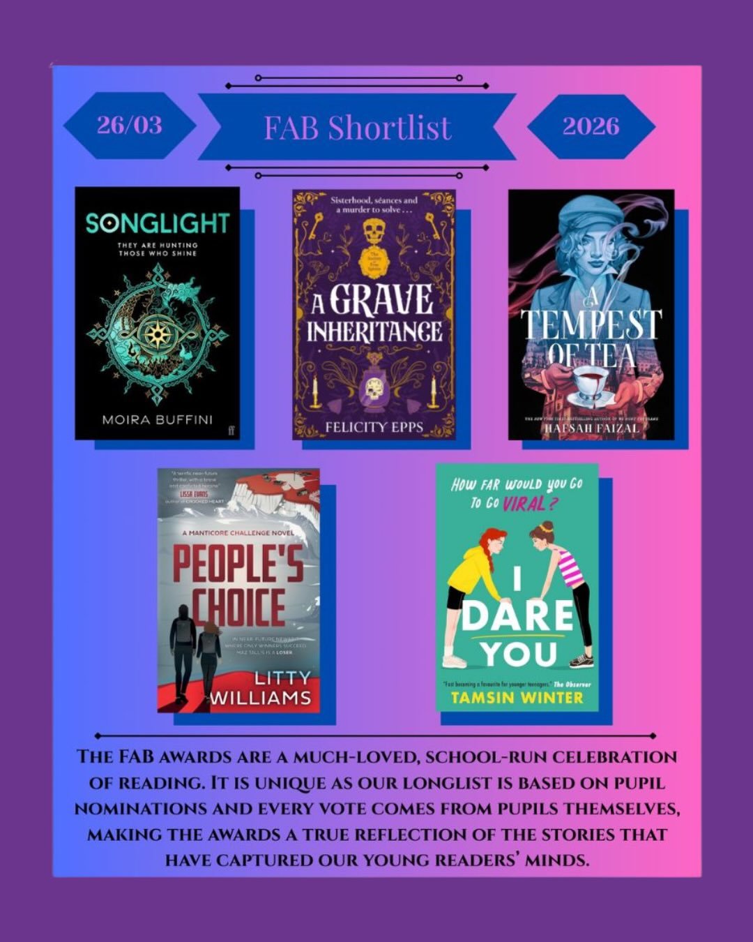 I&rsquo;m so honoured that A Grave Inheritance has been nominated for the Fab Book Awards by secondary school pupils in Wandsworth, as one of their best loved books of the year ❤️🎉 

It is such a pleasure to be on the shortlist with such amazing aut