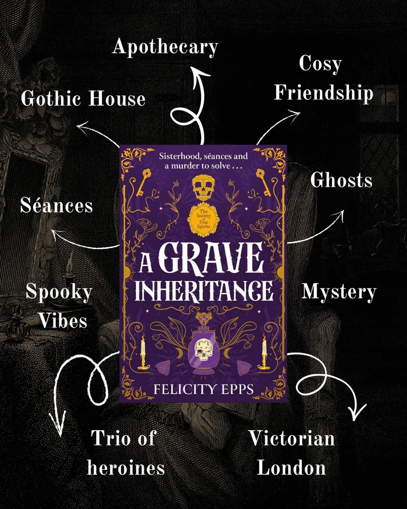 A GRAVE INHERITANCE follows Dolores Rain, who has inherited her gothic family house - and a haunting mystery! Set in Victorian London, she delves into the world of seances and spiritualism to investigate, with her occult-obsessed neighbour and a glam