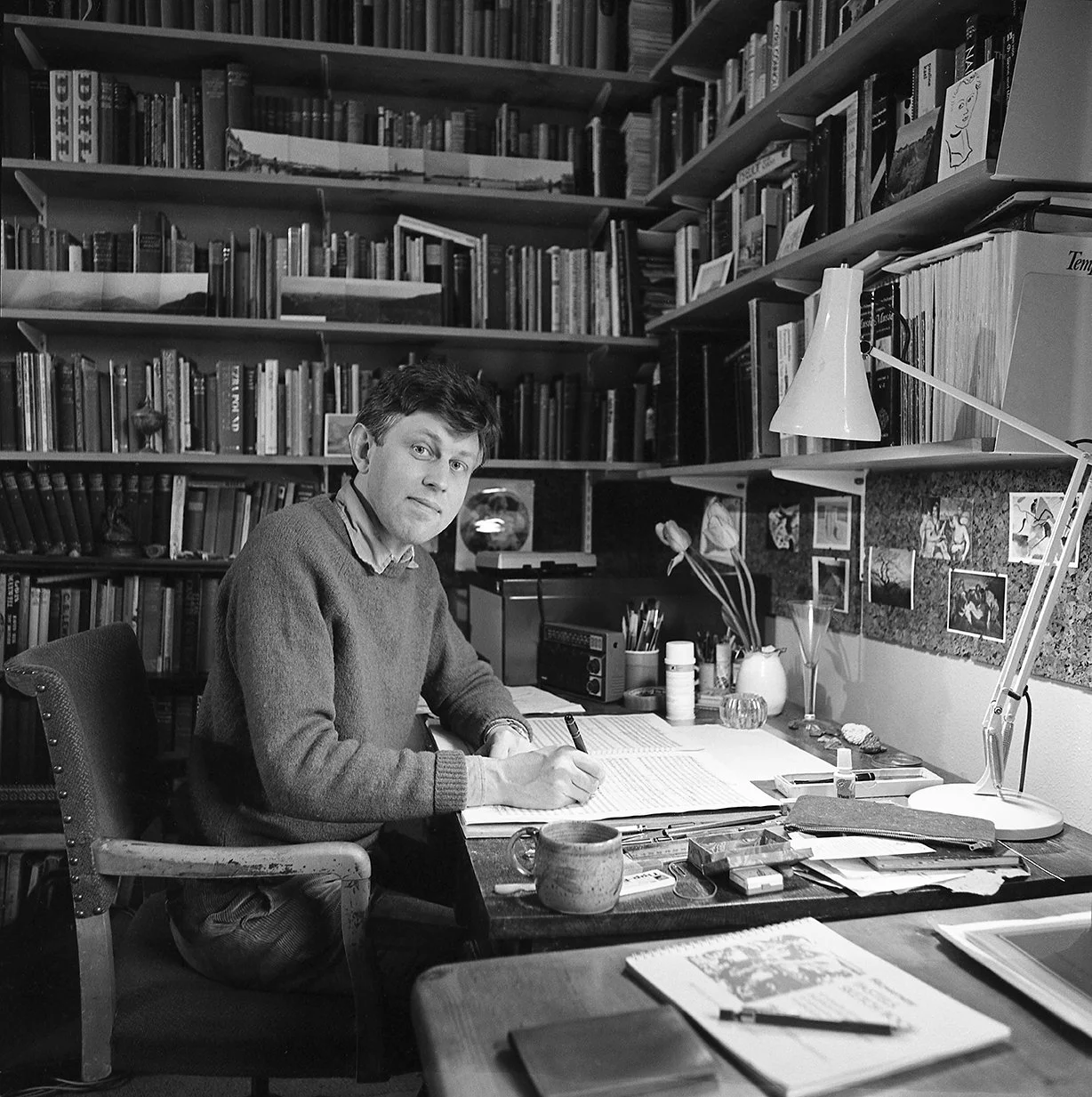 David Matthews, composer at his desk.
