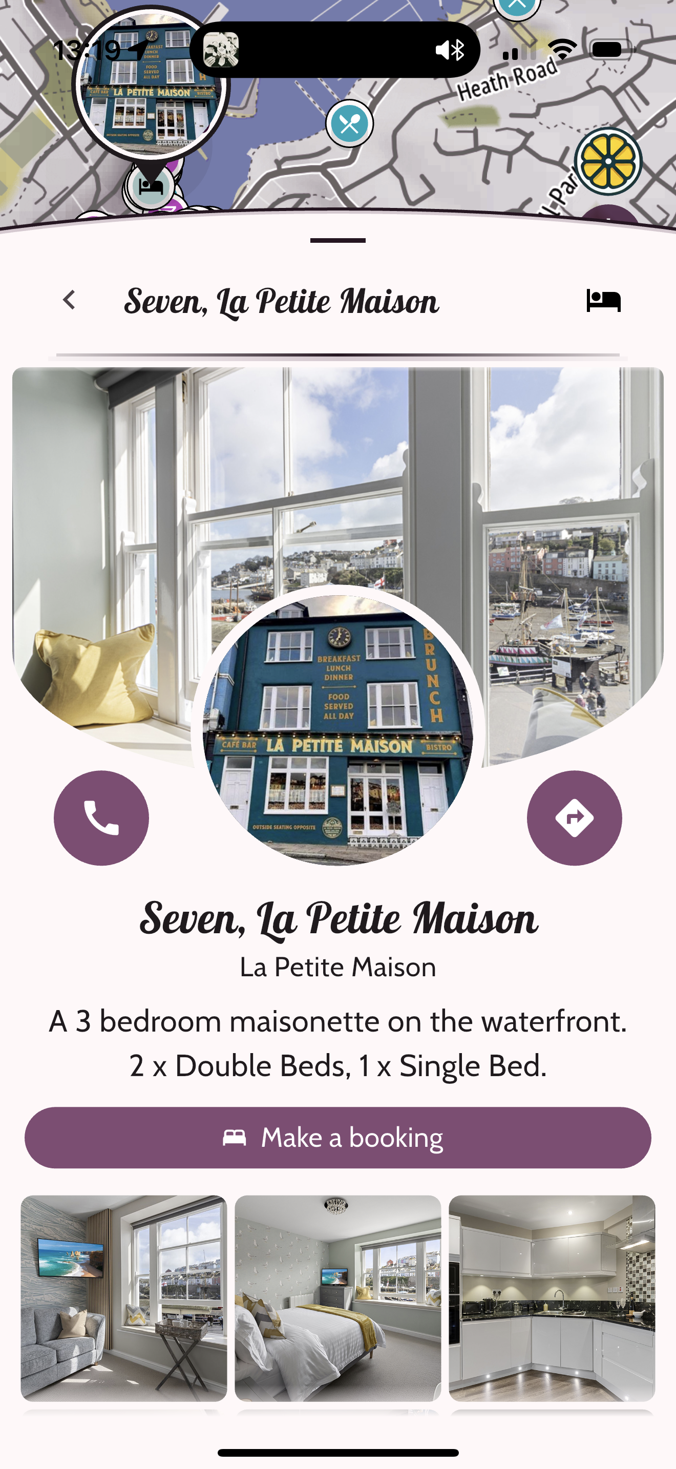 Seven, La Petite Maison
A 3 bedroom maisonette on the waterfront. 2 x Double Beds, 1 x Single Bed.