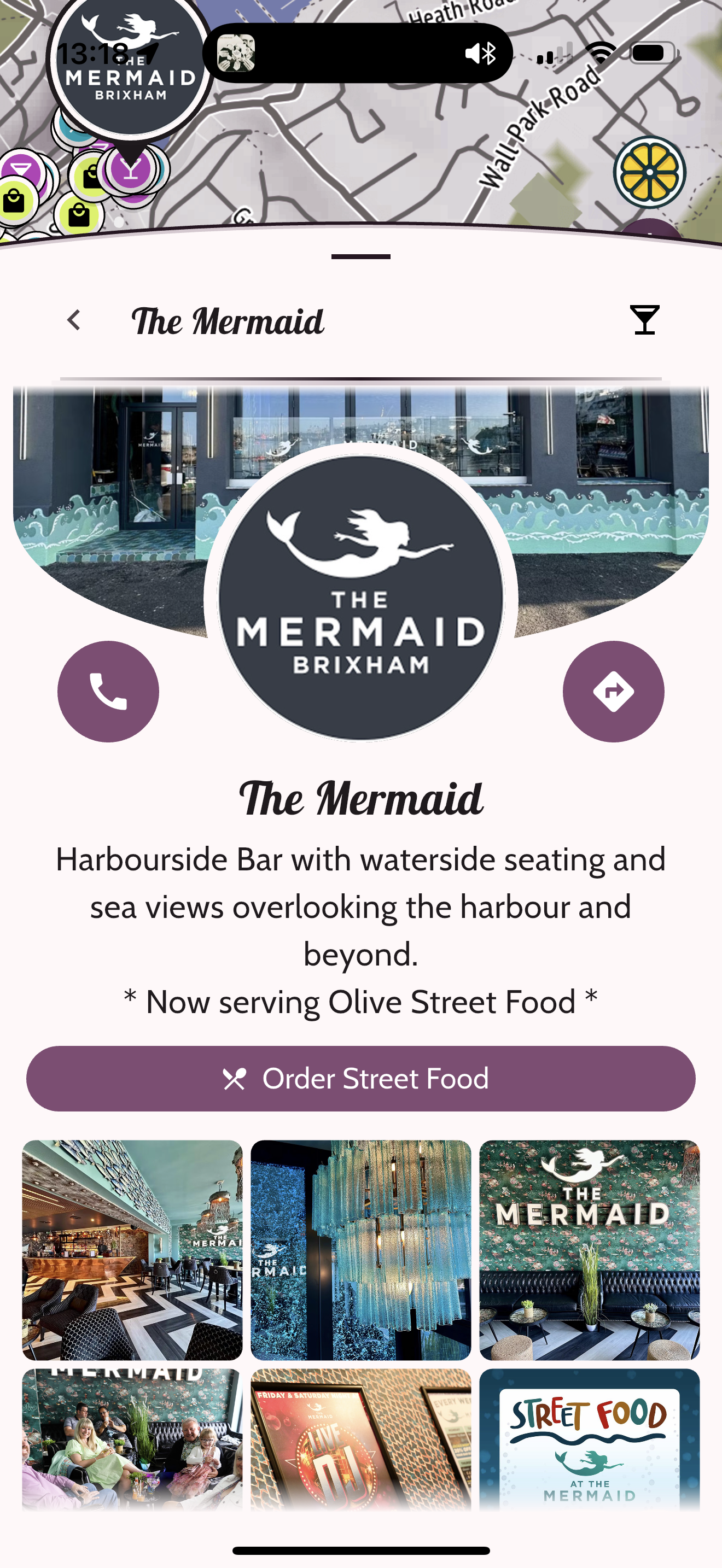 The Mermaid
Harbourside Bar with waterside seating and sea views overlooking the harbour and beyond. 
* Now serving Olive Street Food *