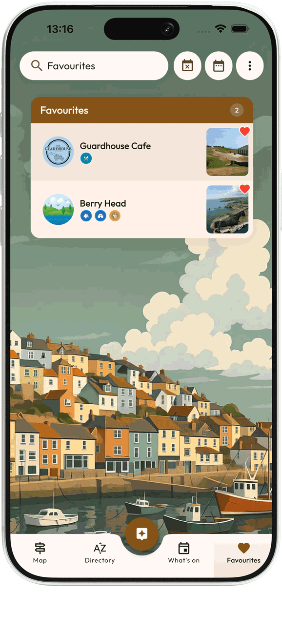 viewing saved favourite places on the Mapzest tourism app