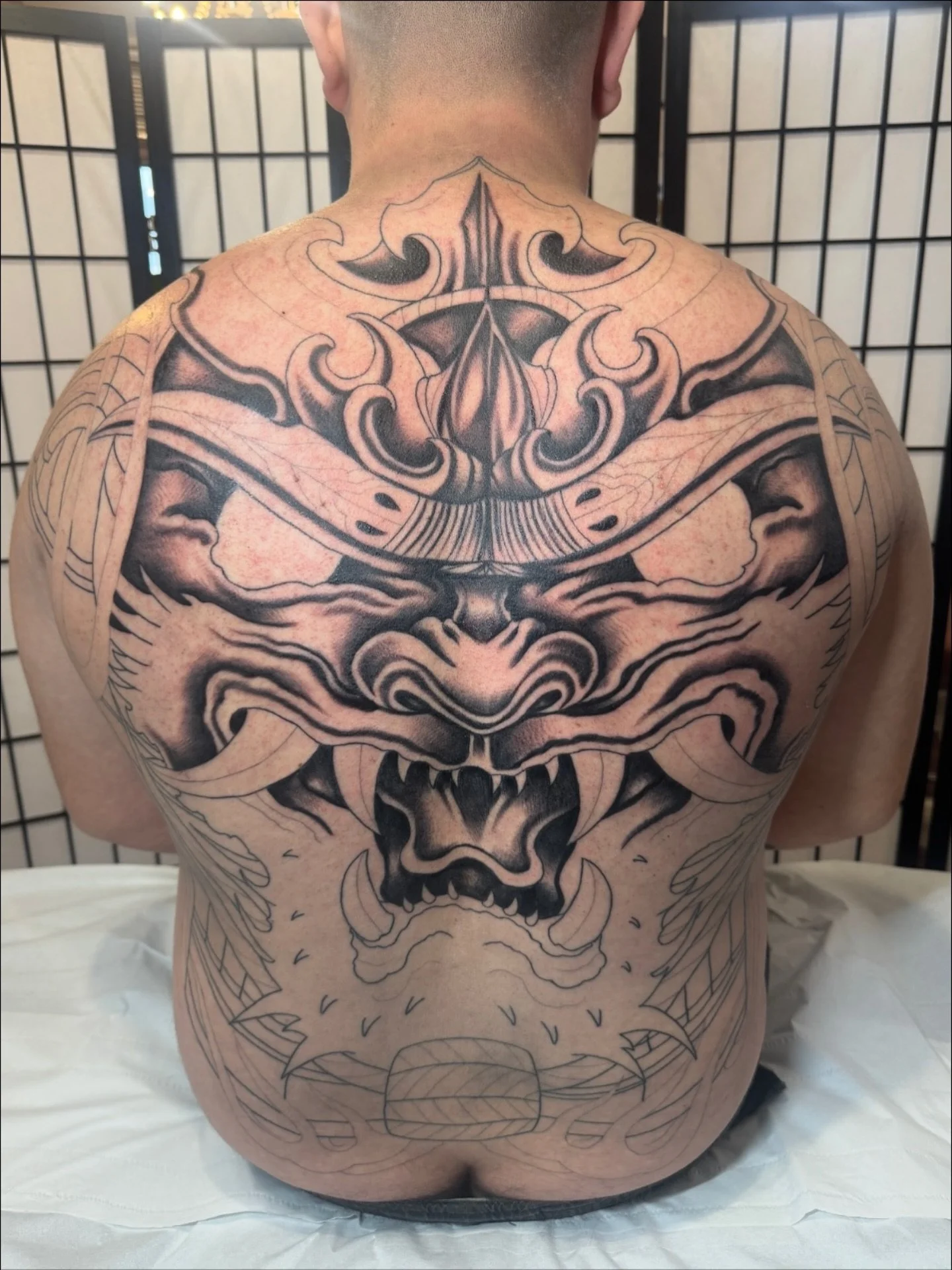 Oni warrior backpiece progress from today! Thanks a lot Tom mate! Thanks for looking, Ben x #tattoo #tattooart #tattooartist #tattoocollective #art #artwork #artcollective #artist #sullenclothing #sullenfamily #artdriven #japanese #irezumi #tebori #j