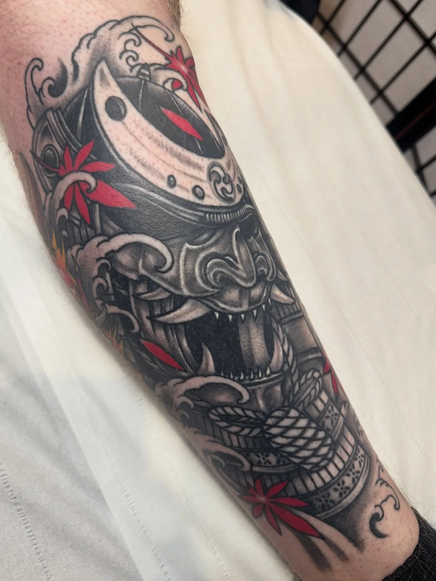 Fully healed Japanese warrior &amp; maple leaves! Thanks a lot Jason mate! Thanks for looking, Ben x #tattoo #tattooart #tattooartist #tattoocollective #uktta #art #artwork #artcollective #artist #japanese #irezumi #tebori #japaneseart #japanesetatto