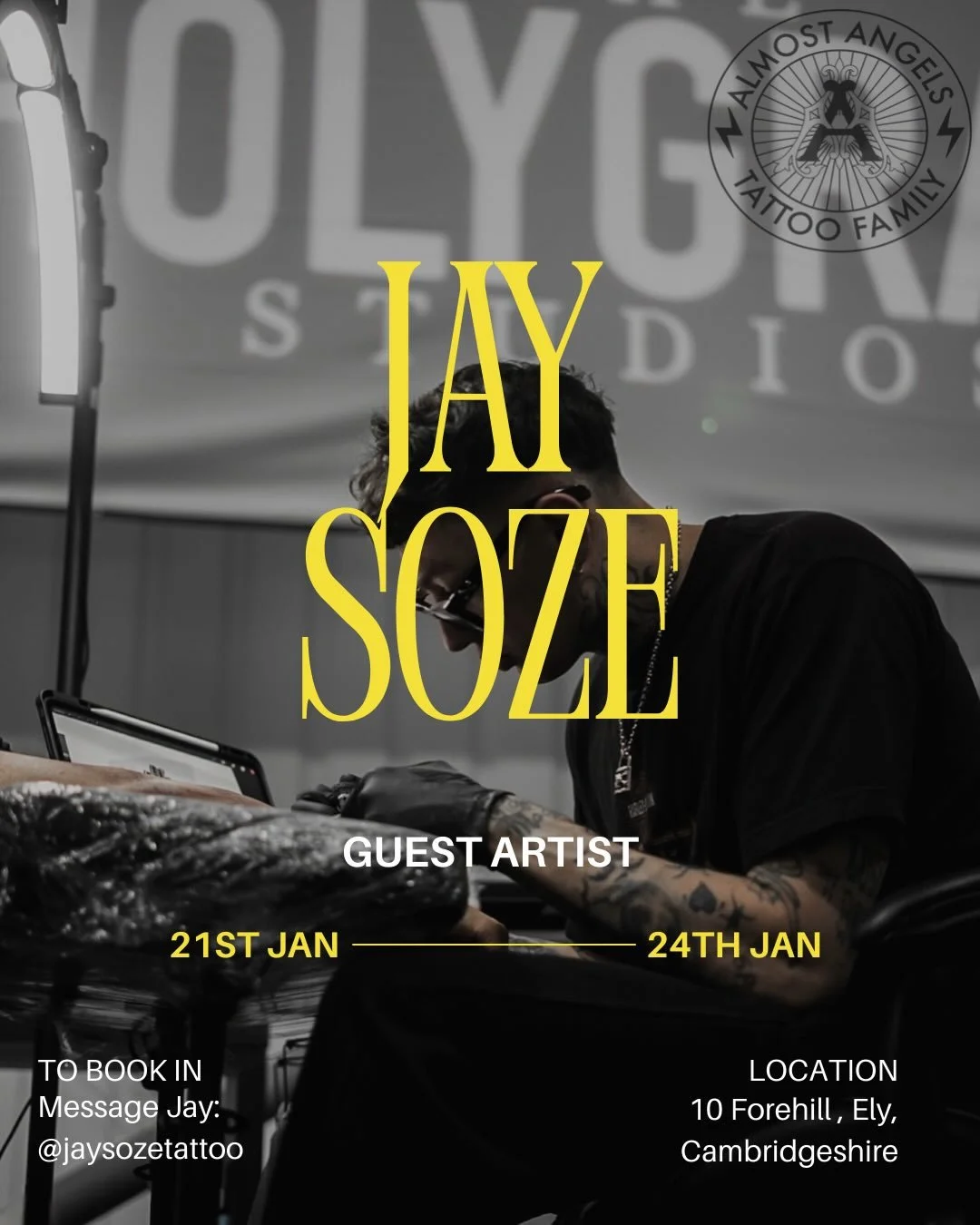 We&rsquo;re delighted to announce we&rsquo;ll also be hosting Jay for a guest spot in January! 🖤

🗓️Weds 21st-Sat 24th January 2026
📌 @jaysozetattoo 
📩Wanting to book in? Drop Jay a message now!