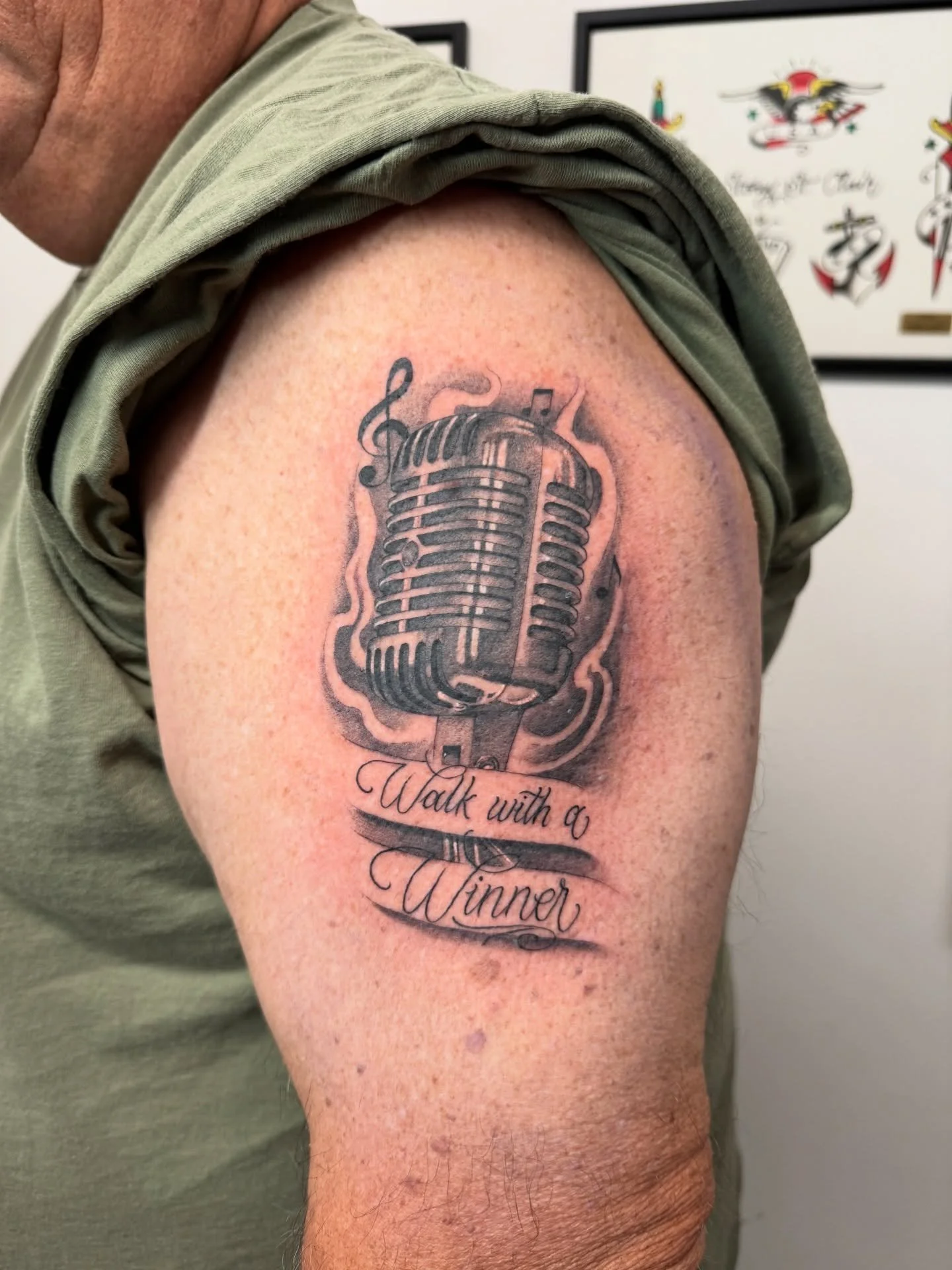 This was a fun one for fellow music head and Uncle-in-law.

I would love to do more black and grey this year! 

For bookings and enquiries email me on louie@almostangels.co.uk 

Made at @aatattoofamily 
📍 10 Fore Hill, Ely, Cambs, CB7 4AF

Supported