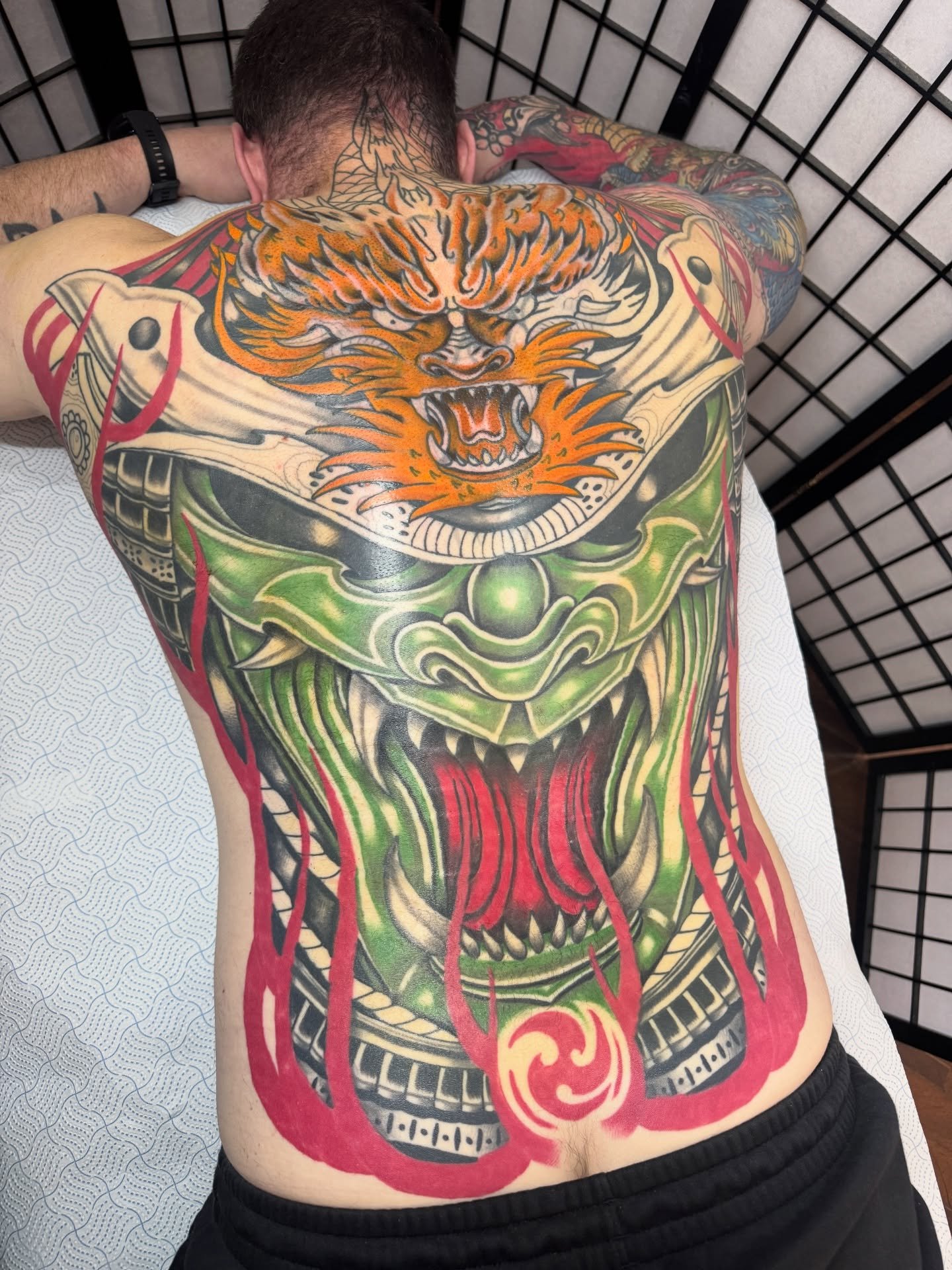 🐲 Warrior &amp; Dragon backpiece colour work 🐲 Thanks a lot mate! Thanks for looking, Ben x #tattoo #japanese #japanesetattoo #backpiece #essextattoo