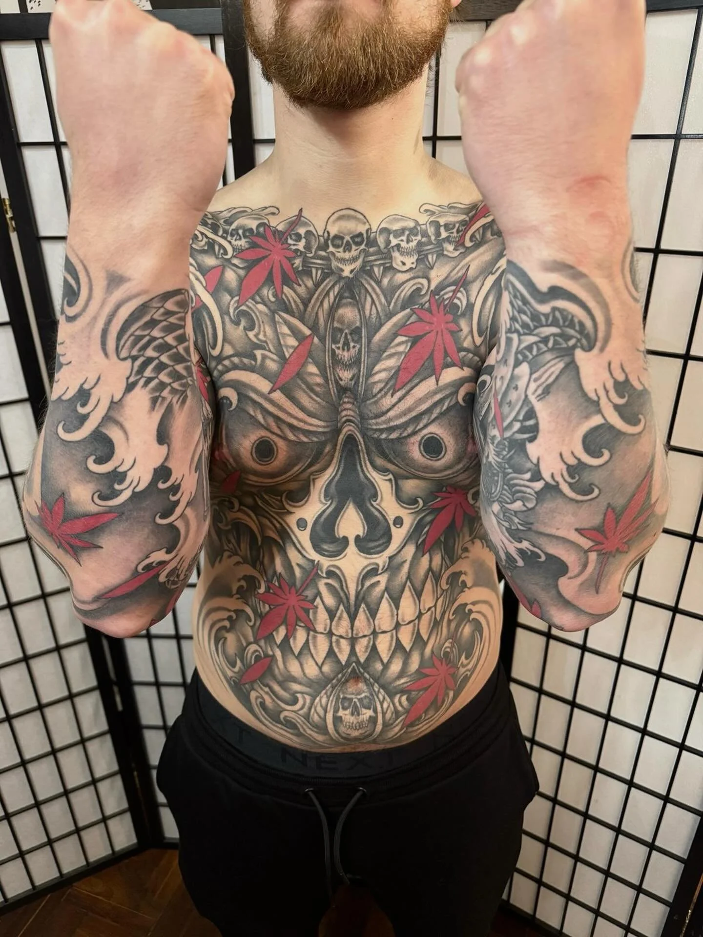 Amazing Tibetan skull torso piece, with Japanese battle sleeves from Ben🍁

🗓️Ben will next be down on 25th-26th February
📌 @bharpertattoo 
📩Email Ben now to book: ben@almostangels.co.uk