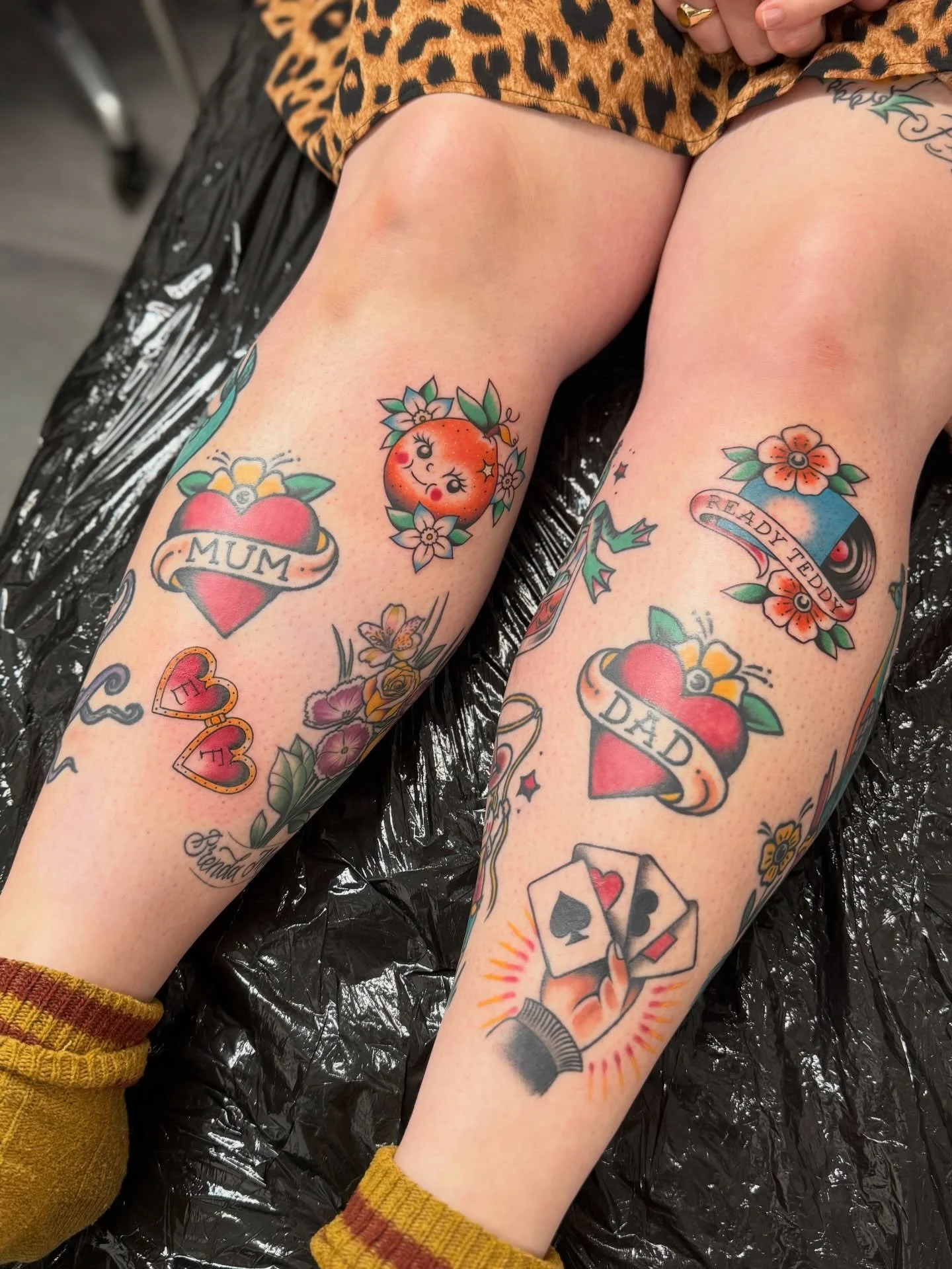New additions for Lucy including the &lsquo;Ready Teddy&rsquo; record, the heart locket &amp; orange 🍊 ❤️

All work by myself- always a pleasure to have Lucy in the chair! 

For bookings and enquiries email me on louie@almostangels.co.uk 

Made at @