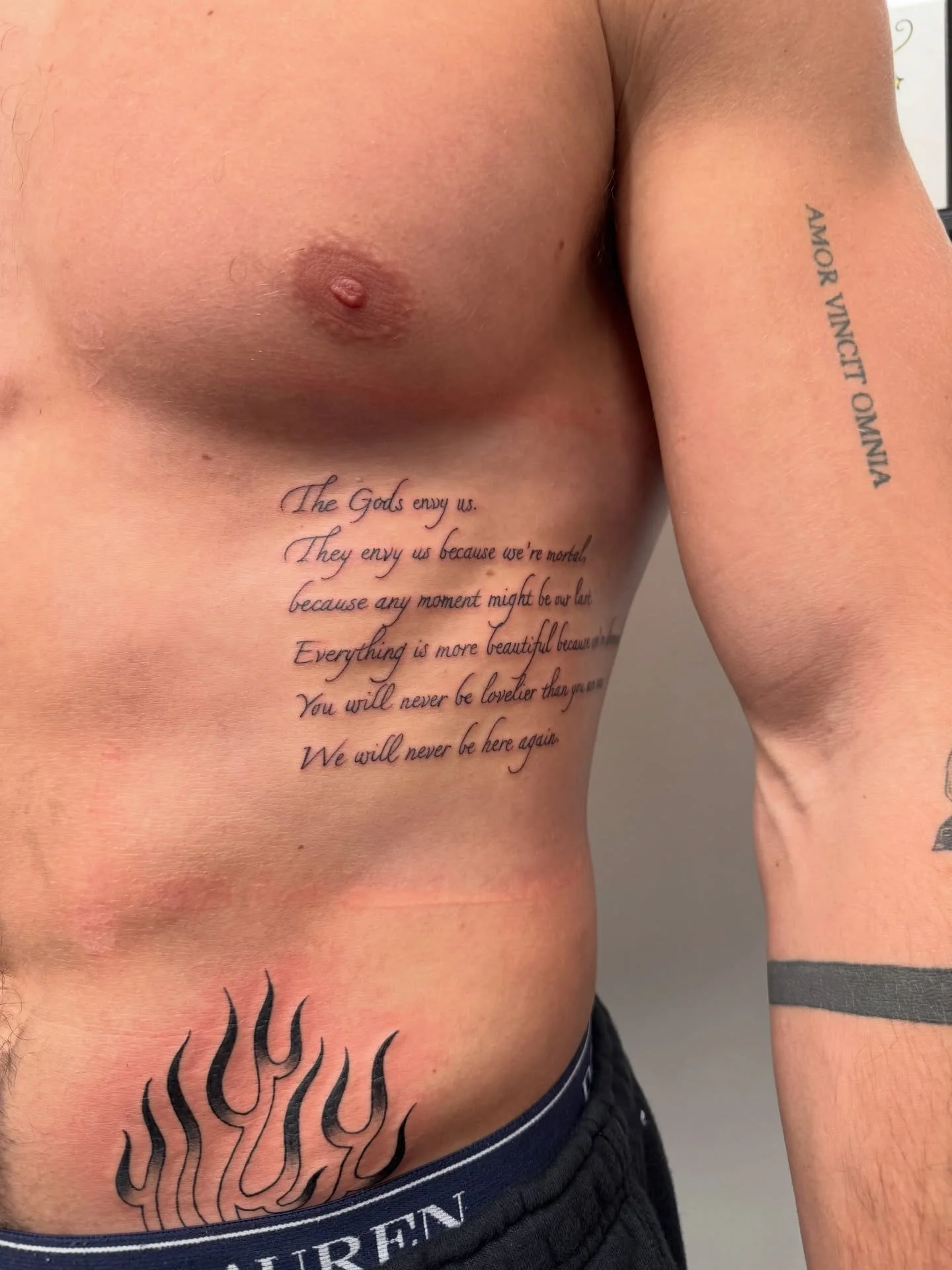 Some script &amp; flames for @lukemantell99 🔥

For bookings and enquiries email me on louie@almostangels.co.uk 

Made at @aatattoofamily 
📍 10 Fore Hill, Ely, Cambs, CB7 4AF

Supported by @checkmatetattoocare