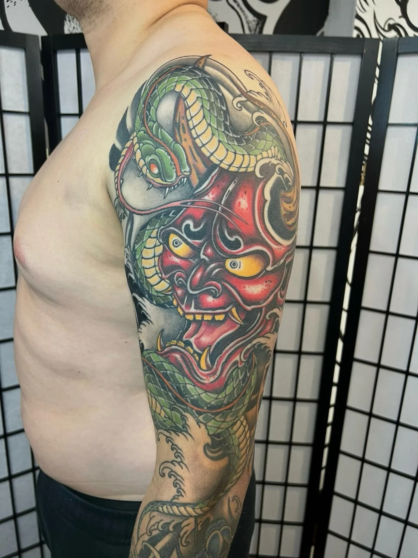 Healed snake, Hannya &amp; koi sleeve from Ben🐍

📌 @bharpertattoo 
📧For enquires, email ben@almostangels.co.uk