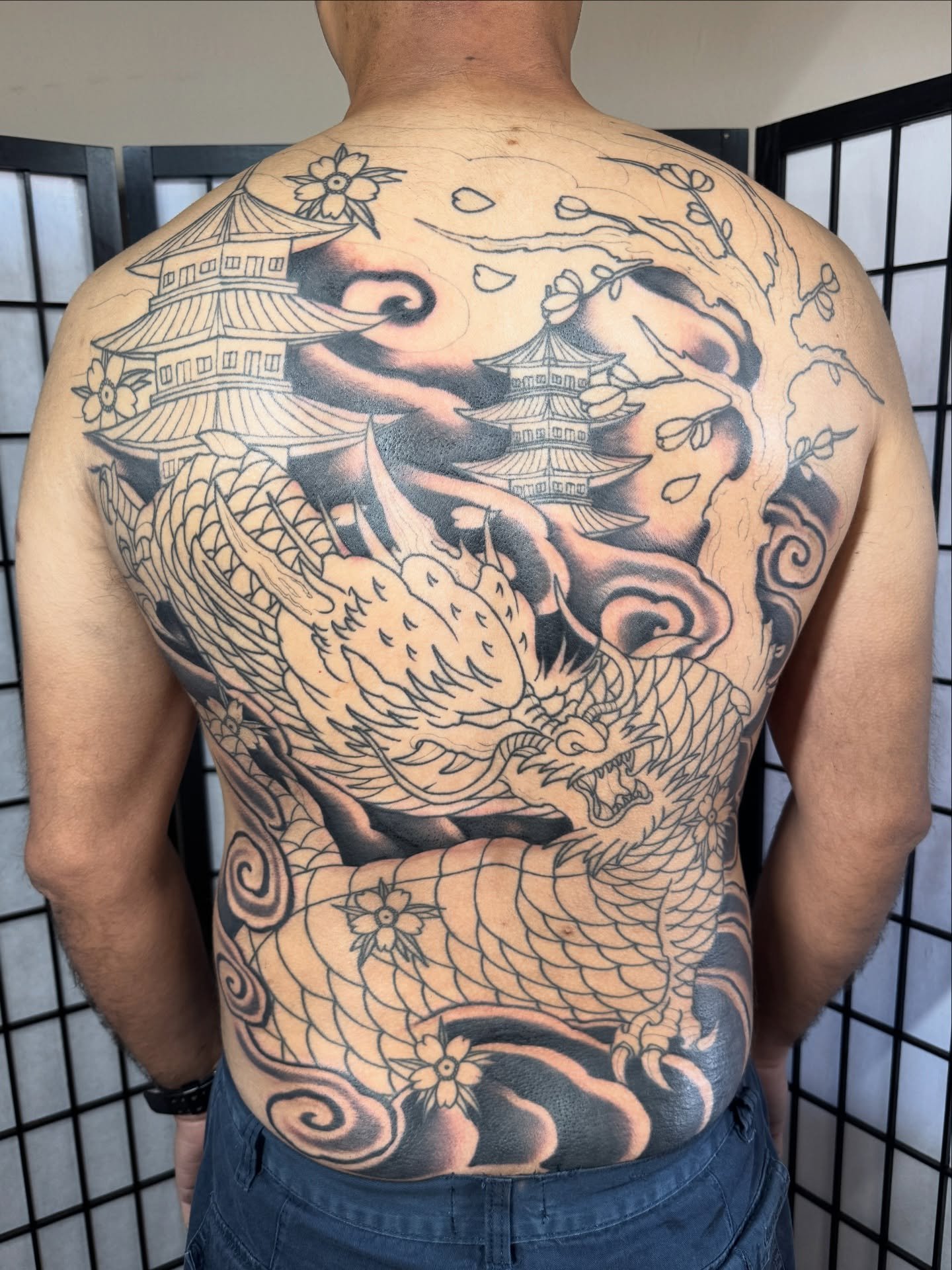 🐲 Japanese Dragon scene backpiece progress 🐲Thanks a lot Adam mate! Thanks for looking, Ben x #tattoo #japanese #japanesetattoo #backpiece #essextattoo