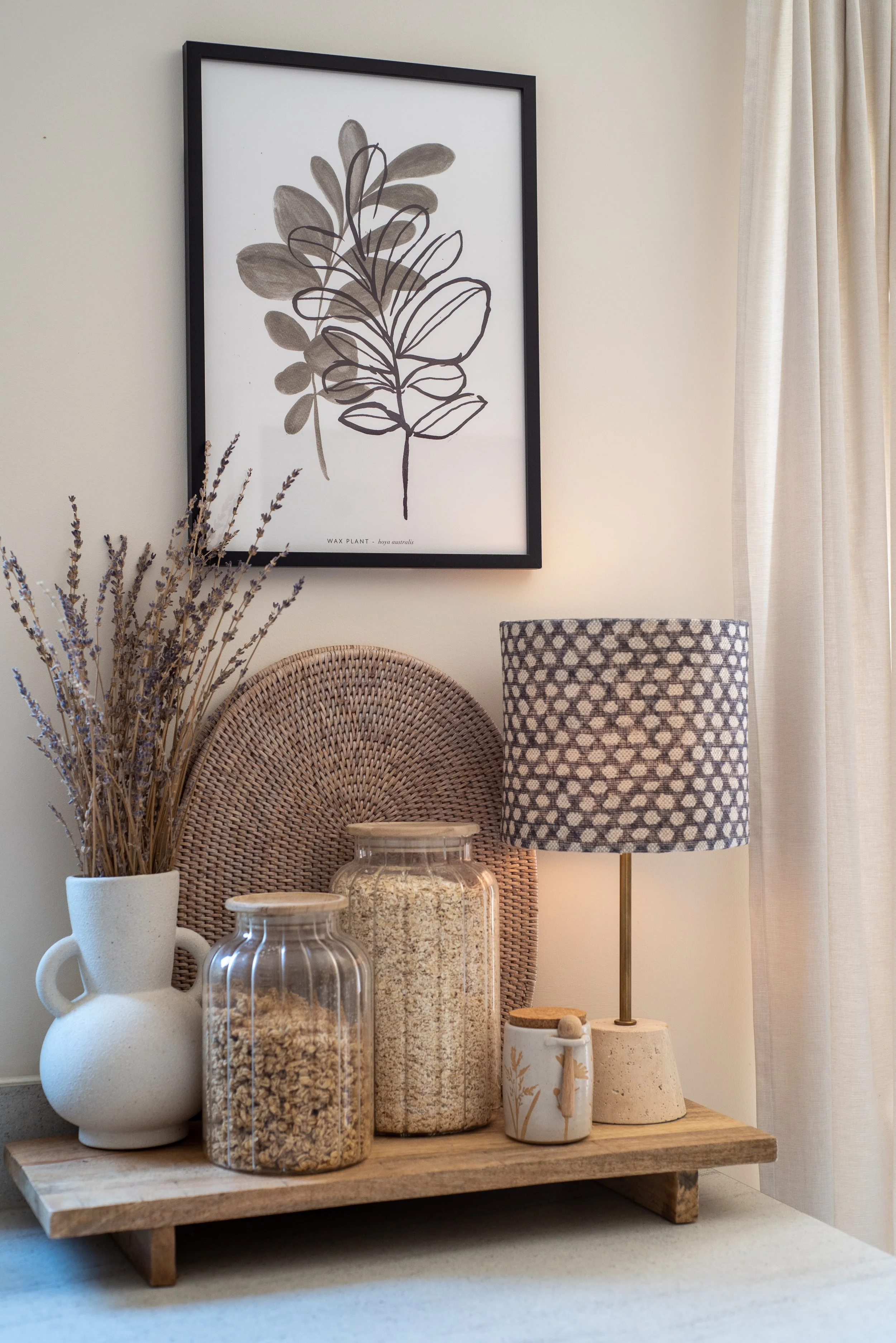 Breakfast Station in this new build Dartmoor kitchen, with rechargeable table lamp and pantry storage jars.