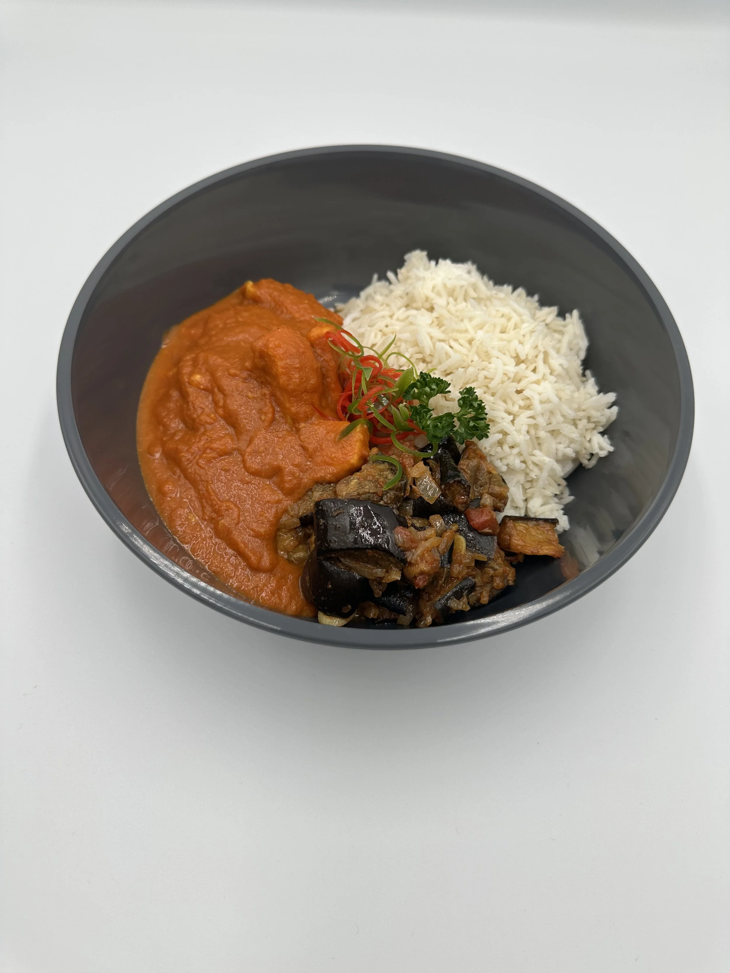 Butter Chicken, Jasminreis Aubergine.jpg