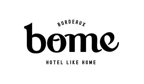 Logo avec le texte "Bordeaux Bome" et la phrase "Hotel like Home" en dessous.