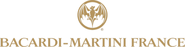 Logo de Bacardi-Martini France avec un symbole de chauve-souris dorée au-dessus du nom