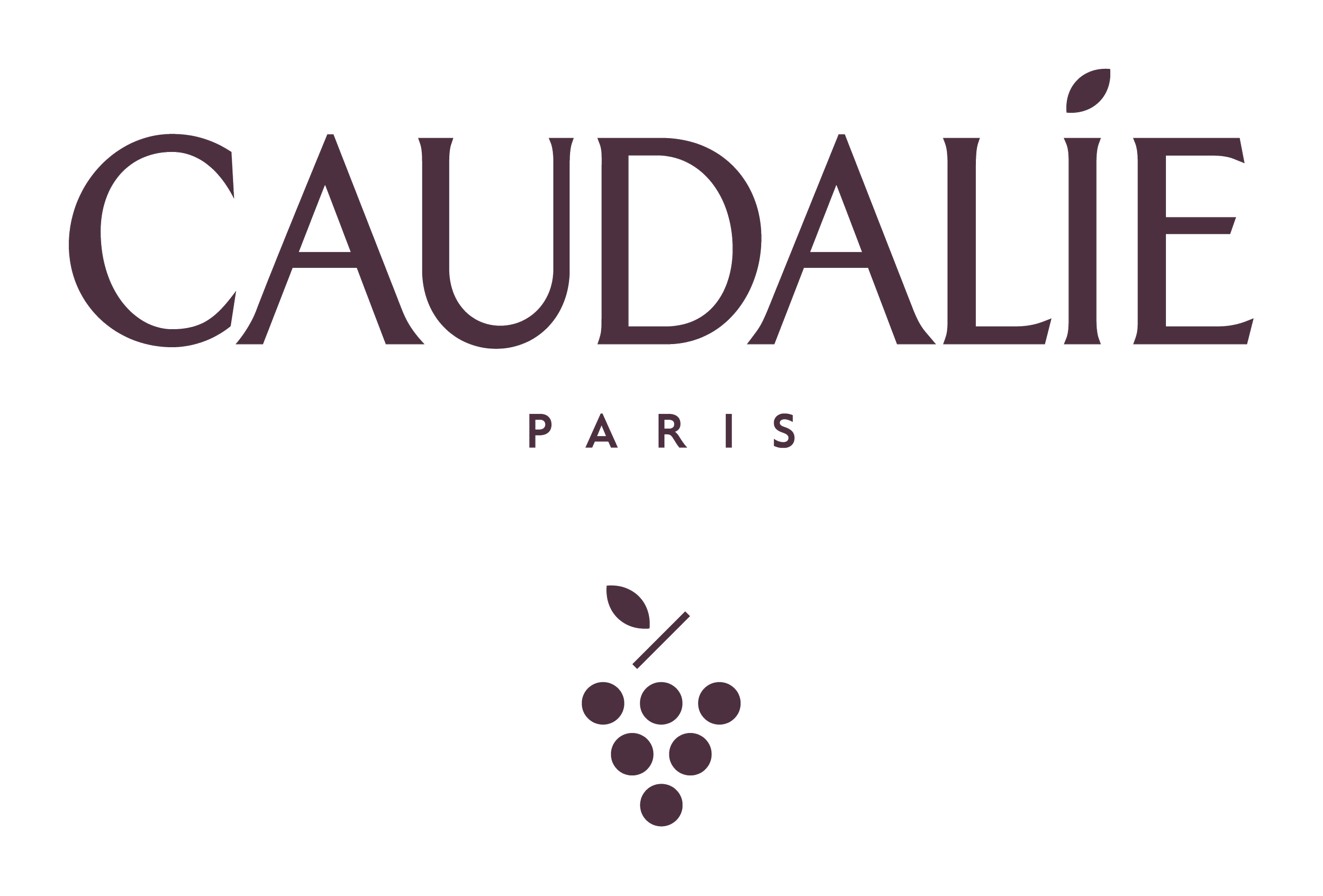 Logo de Caudalie Paris avec une grappe de raisin stylisée en dessous.