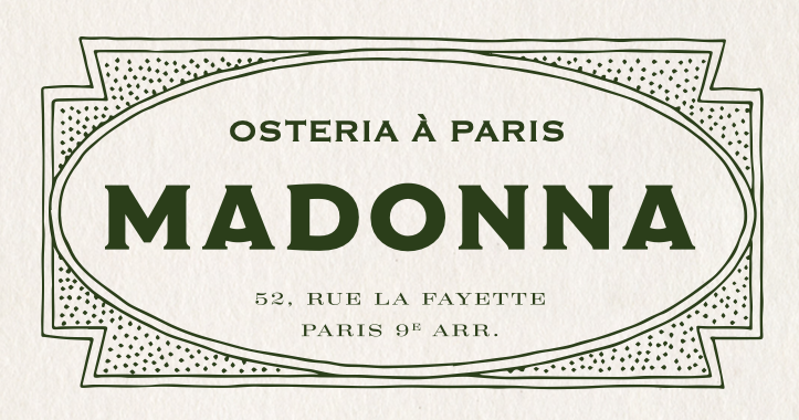 Carte de l'Osteria Madonna à Paris, située au 52, rue La Fayette, dans le 9ème arrondissement.