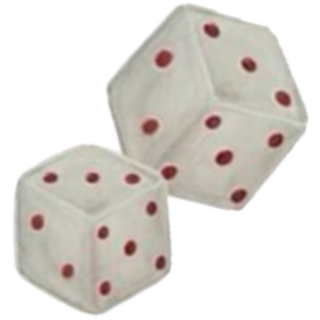 Two white six-sided dice with red dots, showing the numbers four and five.