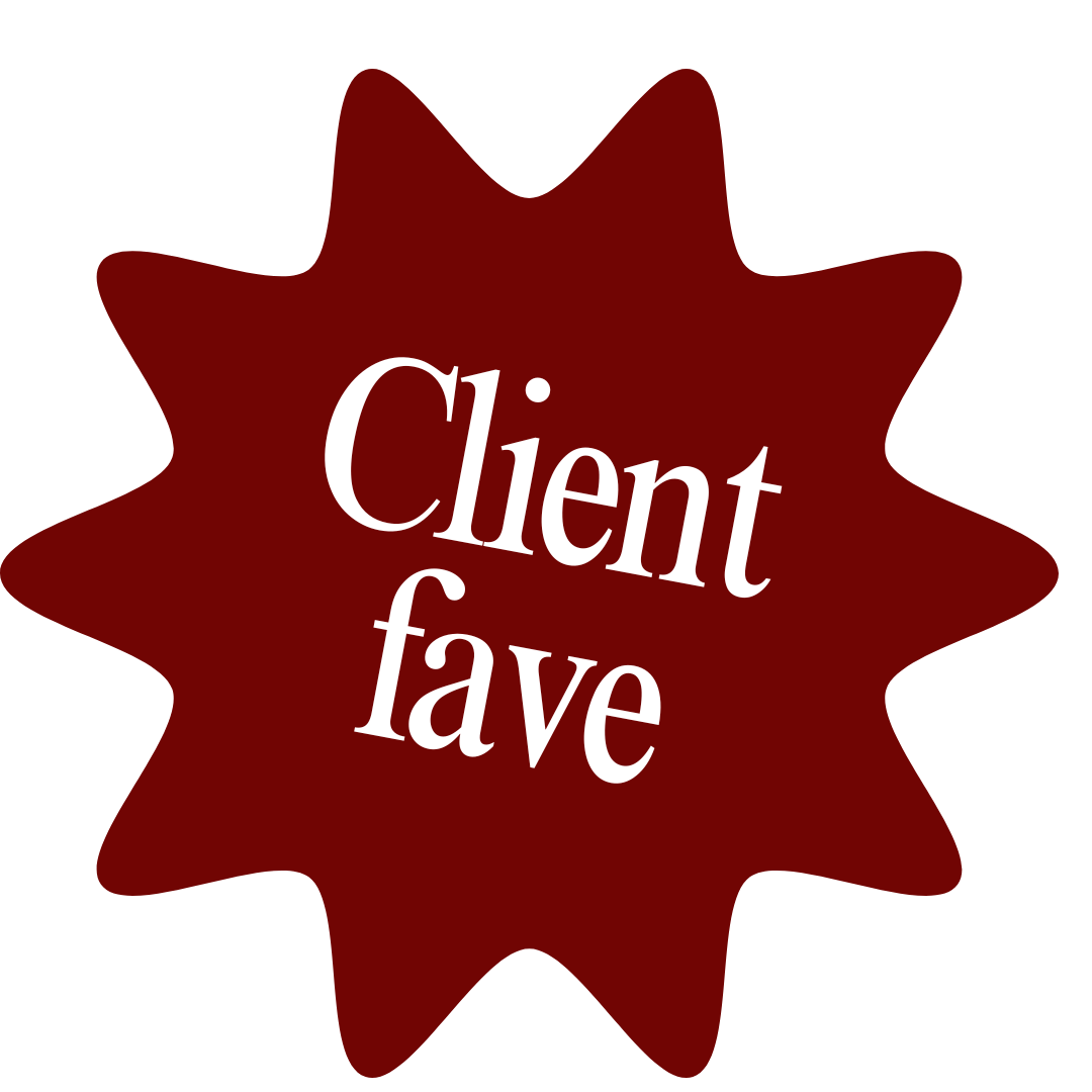 Red starburst shape with the words "Client fave" in white text.