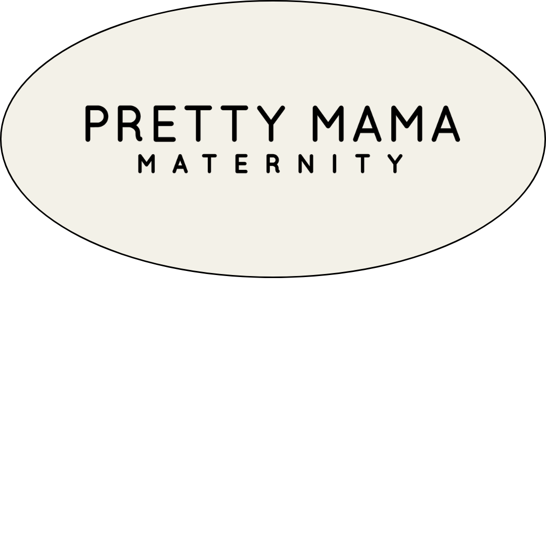 Logo for Pretty Mama Maternity with black text on a cream background.