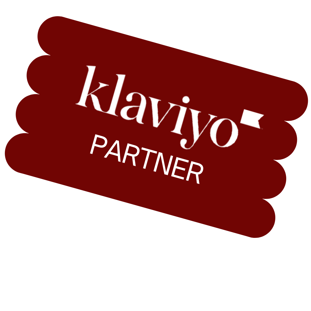 Red rectangular badge with rounded corners displaying the text 'klavyo PARTNER' in white, stylized font.