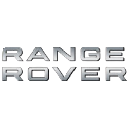 Logo Range Rover in lettering cromato su sfondo trasparente.