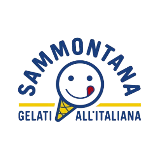 Logo di Sammontana con testo "Gelati all'Italiana", smiley su cono gelato.