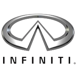 Logo del marchio automobilistico Infiniti in argento su sfondo trasparente.