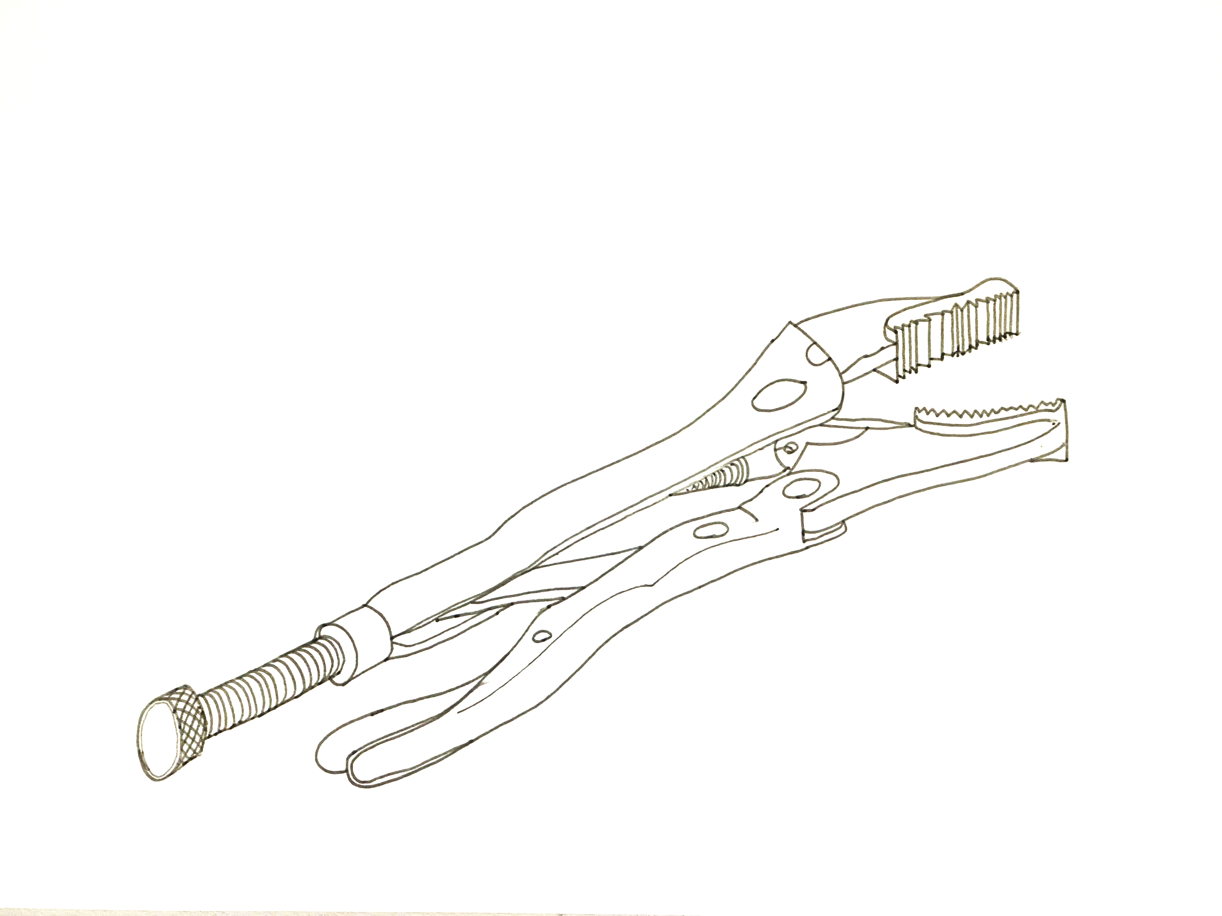 Line drawing of a mechanical device with a handle, a telescopic arm, and a comb-like attachment.