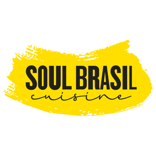 Logo "Soul Brasil Cuisine" com fundo amarelo.