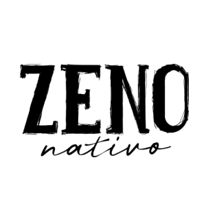 Logotipo "Zeno Nativo" com fonte estilizada em preto sobre fundo branco.