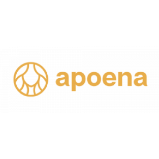 Logotipo da Apoena com ícone circular ao lado esquerdo e o nome "apoena" em letras minúsculas, ambos em cor laranja sobre fundo branco.
