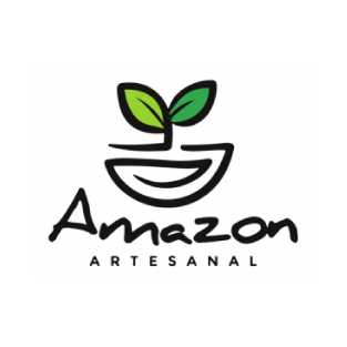 Logotipo da "Amazon Artesanal" com desenho de uma tigela estilizada e duas folhas verdes.
