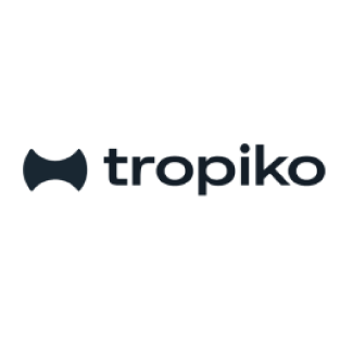 Logotipo da Tropiko com estilo moderno e minimalista, apresentando um ícone geométrico ao lado do nome da marca em letras minúsculas.