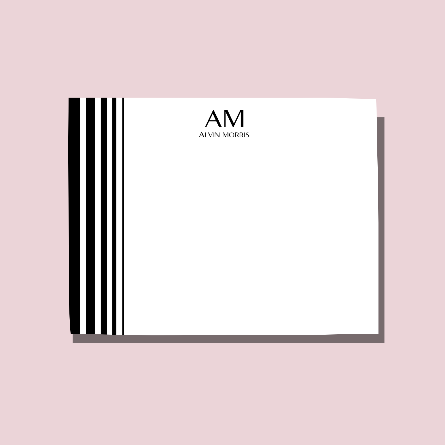 Black/White Stripe Monogram Notecard