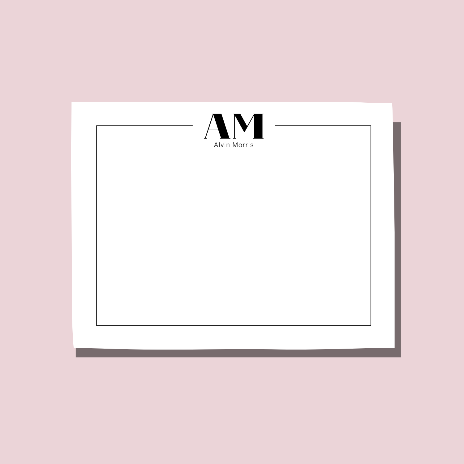 Black Border Monogram Notecard