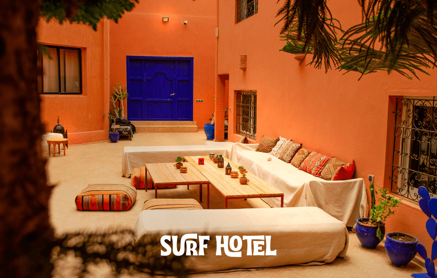 morocco surf hotel cozy inner yard with sofa and sofa table