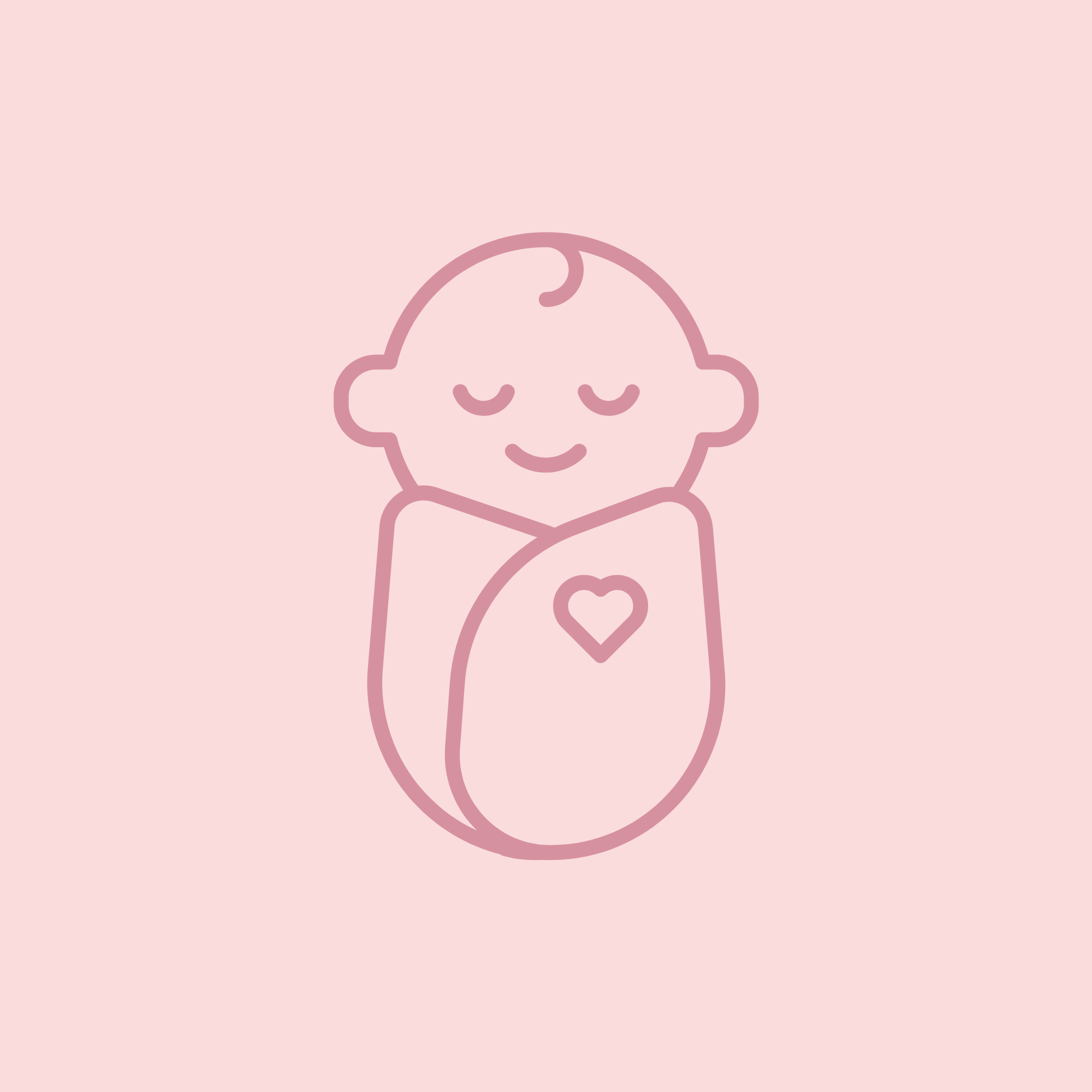 Minimalist line drawing of a swaddled baby with a heart symbol to communicate support for post frenectomy exercises