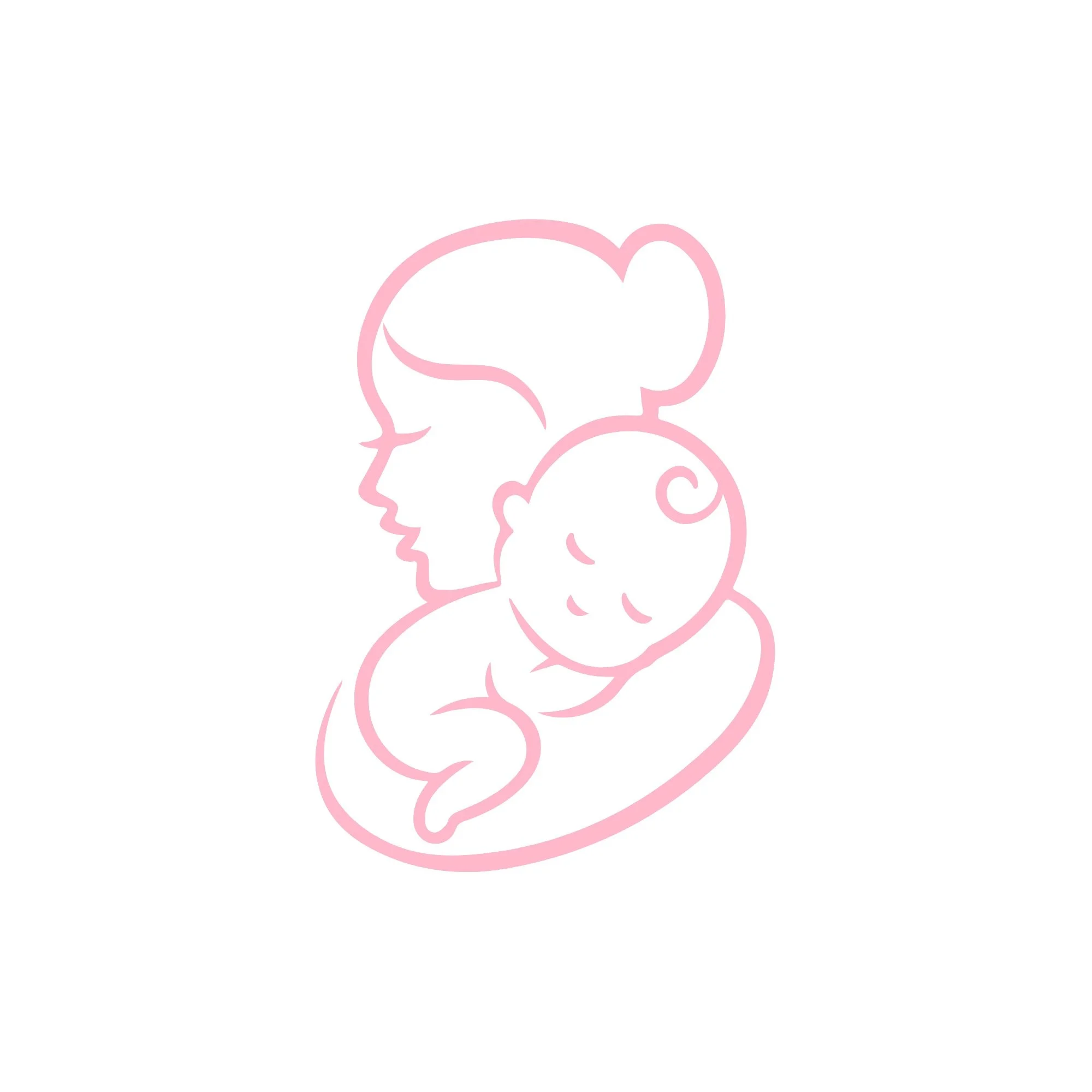 Outline illustration of a mother holding a sleeping baby.