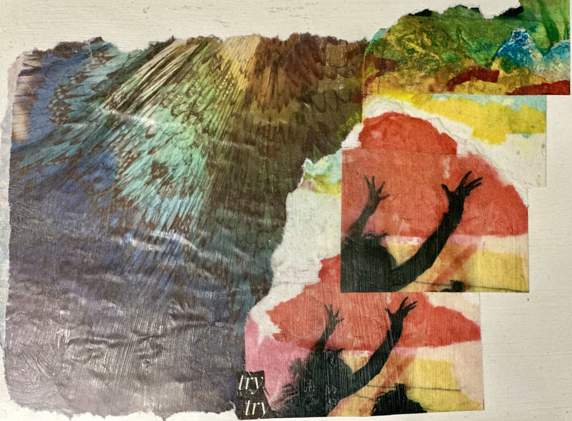 Copied magazine images, colorized with tissue paper to convey the power of letting go.