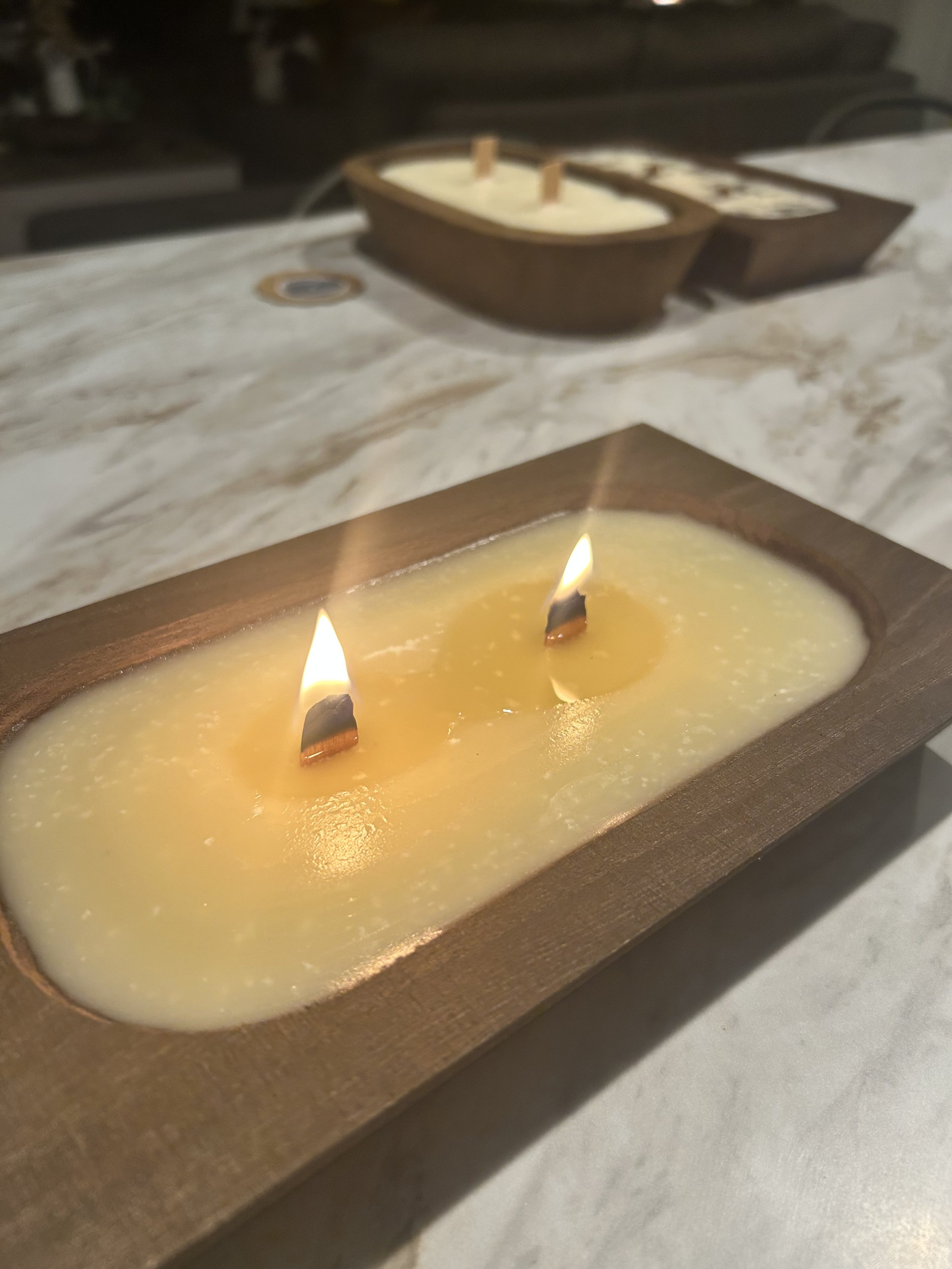 Wood bowl wood wick lard candle
