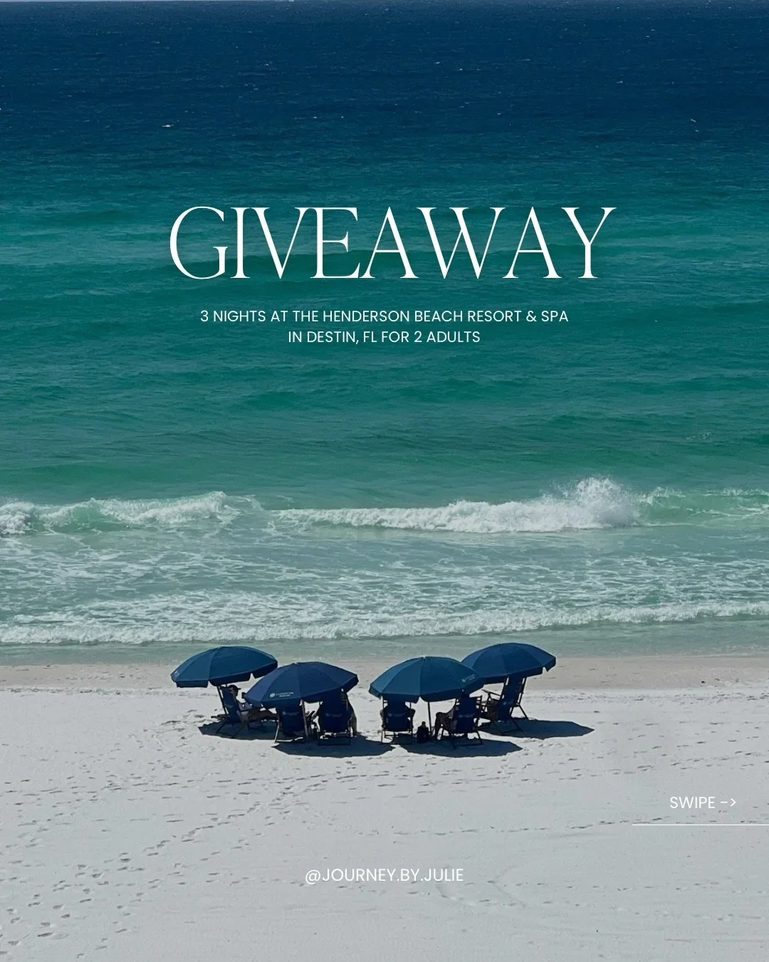 Journey by Julie is turning TWO! 🎉
And of course&hellip; we had to celebrate with a VACATION GIVEAWAY ✈️

🌴 Prize Includes:
&bull; 3-night stay at The Henderson Beach Resort &amp; Spa in Destin, FL (for 2 adults)
&bull; 1-day front-row beach setup 