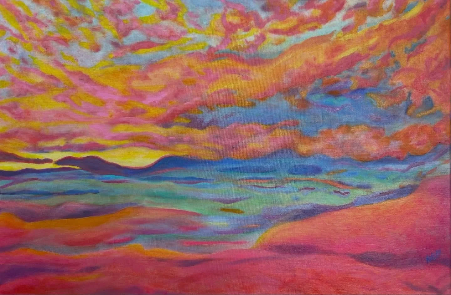 &lsquo;Enveloped&rsquo;, 24&rdquo;H x 36&rdquo;W. I just finished this painting &amp; it shape-shifts with the light&hellip; This time of year many of us continue to enjoy Winter, but also look forward to the warmth of Spring&hellip; Art is sanctuary