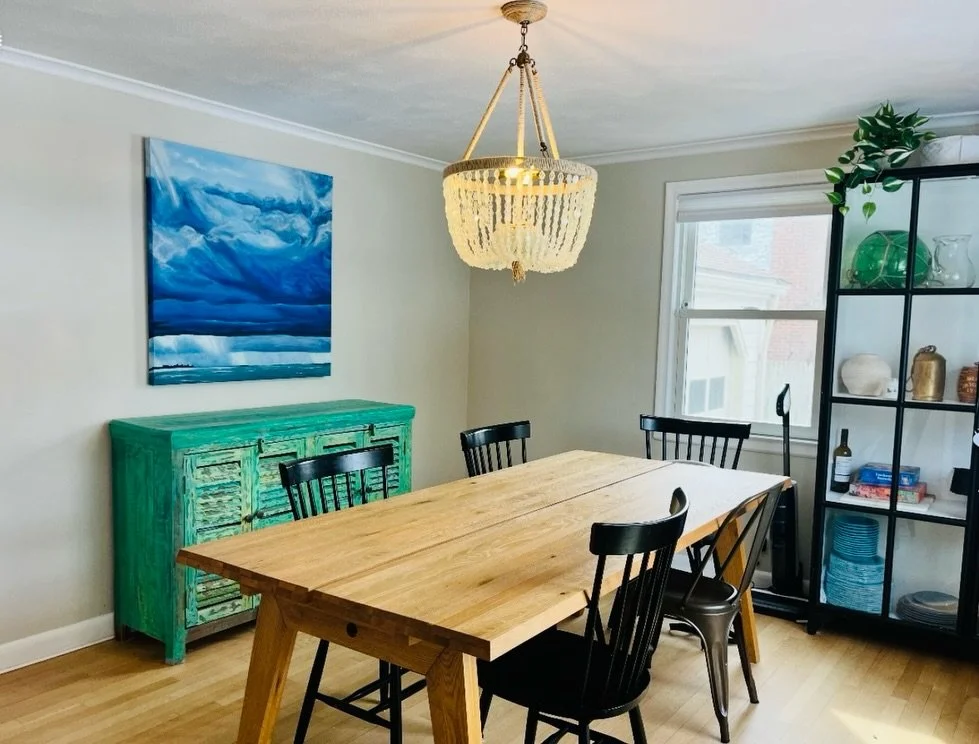 I love seeing where my paintings go to live&hellip; this young couple sent me a photo (Thank You!) because they are enjoying it, along with a drawing their child did with my art in it &amp; including the mother vacuuming. 🎨