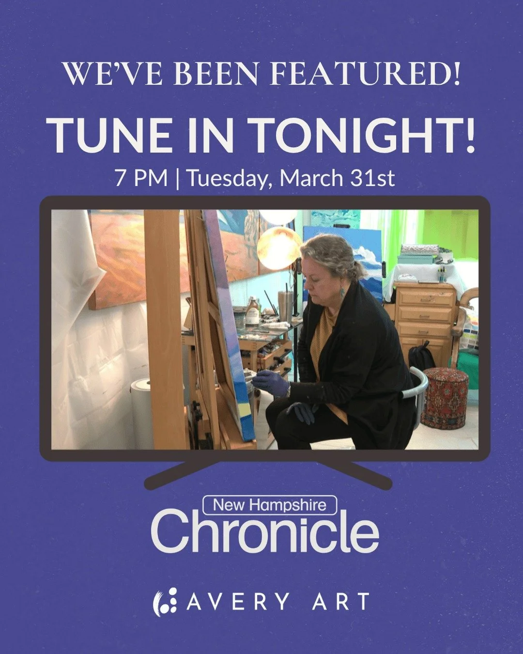 From downtown Exeter&hellip; to NH Chronicle tonight. 🎥✨

A very special moment for our creative community, and I&rsquo;m so honored to be part of it.

Tonight at 7 PM, Avery Art will be featured on NH Chronicle alongside two incredibly talented wom